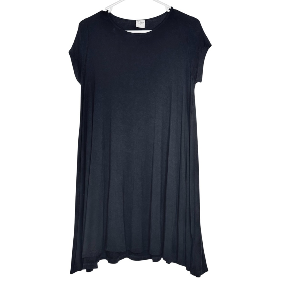 Silk & Salt Black Tee Shirt Shift Dress w Short Sleeves